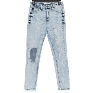 Kancan Jeans Skinny High Rise Distressed Grunge 90s Casual Streetwear Blue 7/27